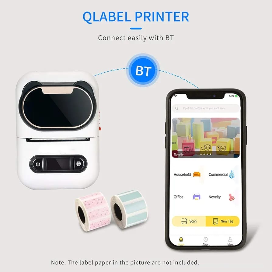 Portable BT Label Maker Thermal Label Printer with Rechargeable Battery