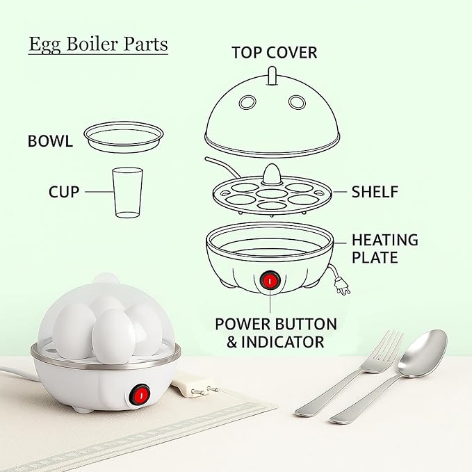 Egg Boiler Electric Automatic Off 7 Egg Poacher For Steaming, Cooking, Boiling And Frying